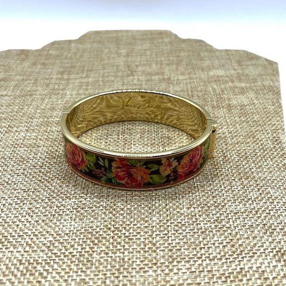 Vera Bradley Enamel English Rose Floral Hinged Gold Tone Bangle Bracelet Pink - Picture 5 of 8